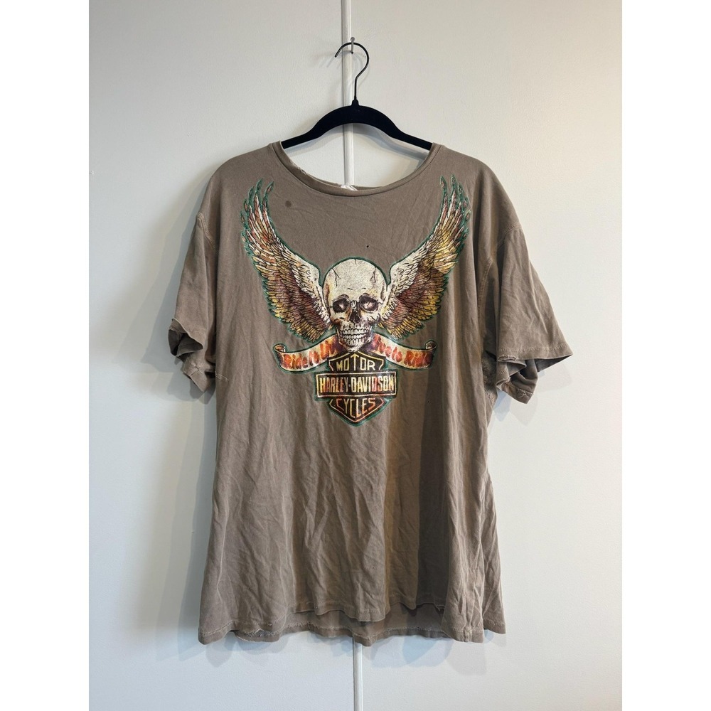 Madeworn Harley-Davidson Skull Wings Shirt Mens XL Brown Motorcycle Tee